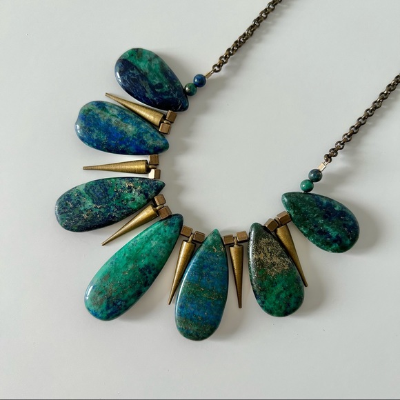 NEW Artisan Chrysocolla and Brass Necklace - Picture 8 of 13